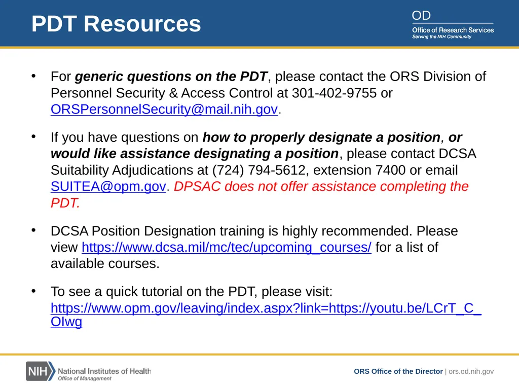 Position Designation Tool (PDT) Job Aid for NIH - slide 25 of 27