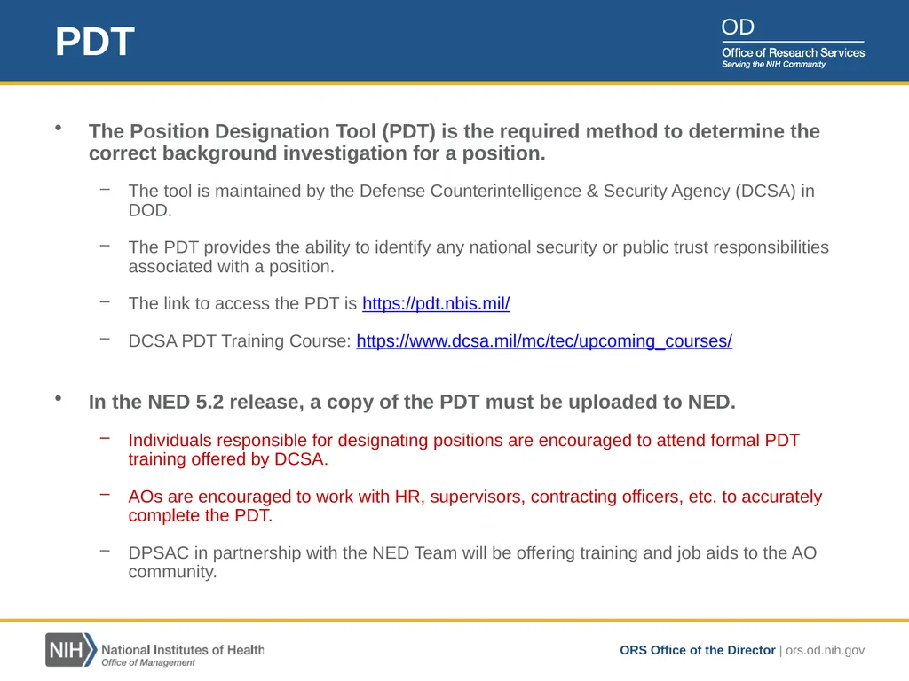 Position Designation Tool (PDT) Job Aid for NIH - slide 2 of 27