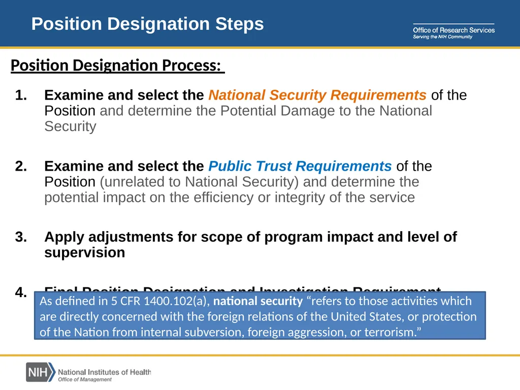 Position Designation Tool (PDT) Job Aid for NIH - slide 8 of 27