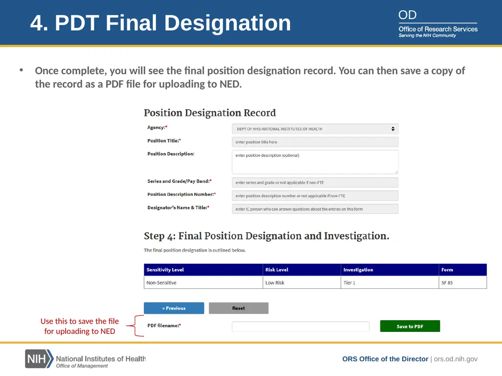 Position Designation Tool (PDT) Job Aid for NIH - slide 21 of 27