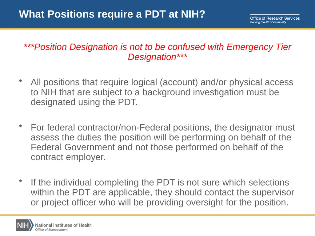 Position Designation Tool (PDT) Job Aid for NIH - slide 4 of 27
