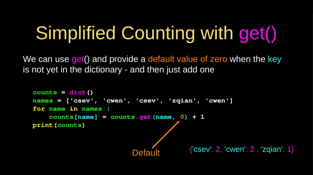 Python Dictionaries Chapter 9 Python for Everybody - slide 19 of 30