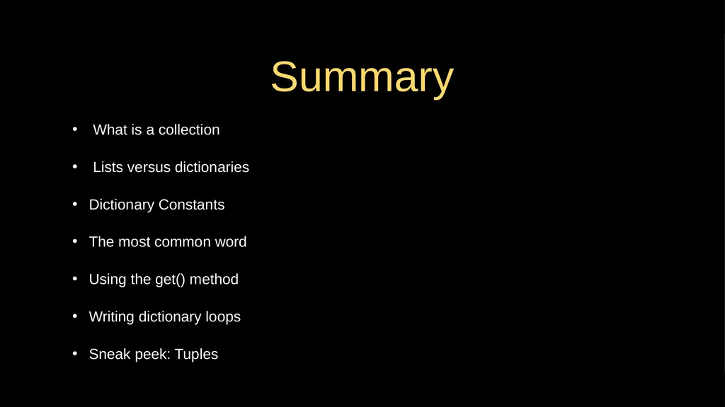 Python Dictionaries Chapter 9 Python for Everybody - slide 29 of 30