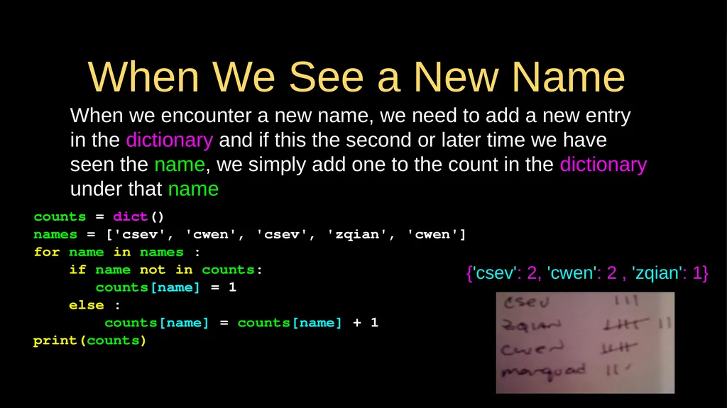 Python Dictionaries Chapter 9 Python for Everybody - slide 17 of 30