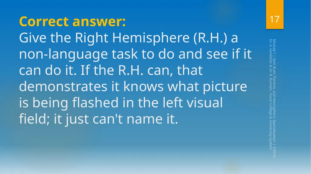 Split-Brain Patients and Hemispheric - slide 17 of 34