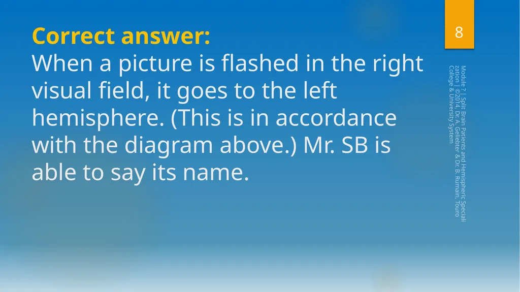 Split-Brain Patients and Hemispheric - slide 8 of 34