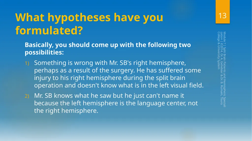 Split-Brain Patients and Hemispheric - slide 13 of 34