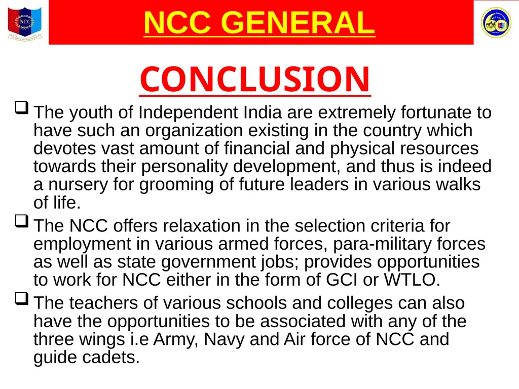 Unity And Discipline NCC GENERAL NATIONAL CADET - slide 25 of 26