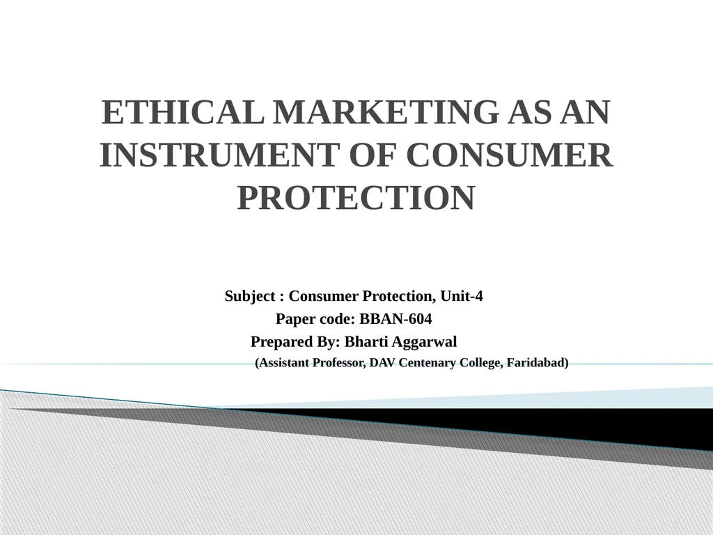 ETHICAL MARKETING AS AN INSTRUMENT OF CONSUMER - slide 1 of 14