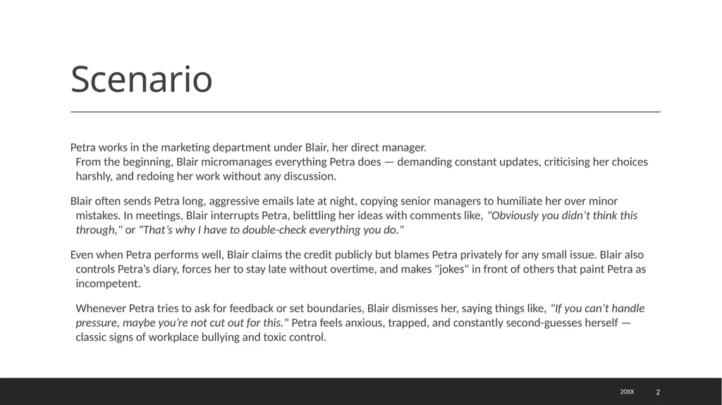The Toxic Controller Scenario Petra works in the - slide 2 of 13