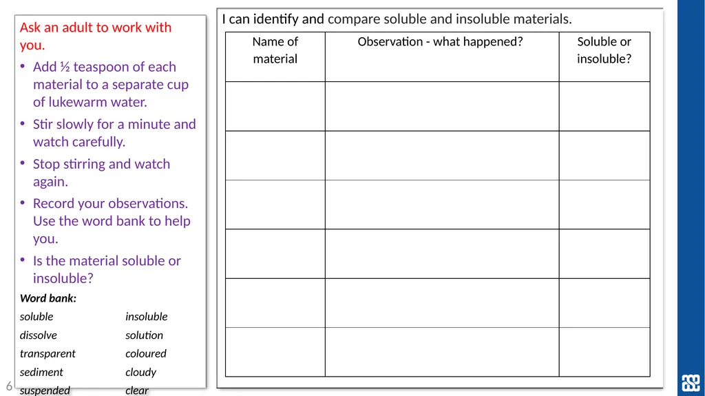 Properties and changes of materials Comparing - slide 6 of 9