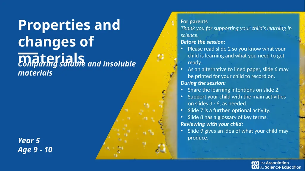Properties and changes of materials Comparing - slide 1 of 9