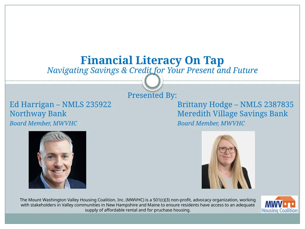 Financial Literacy On Tap Thank you to our - slide 2 of 42