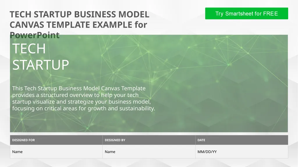TECH STARTUP BUSINESS MODEL CANVAS TEMPLATE - slide 1 of 3