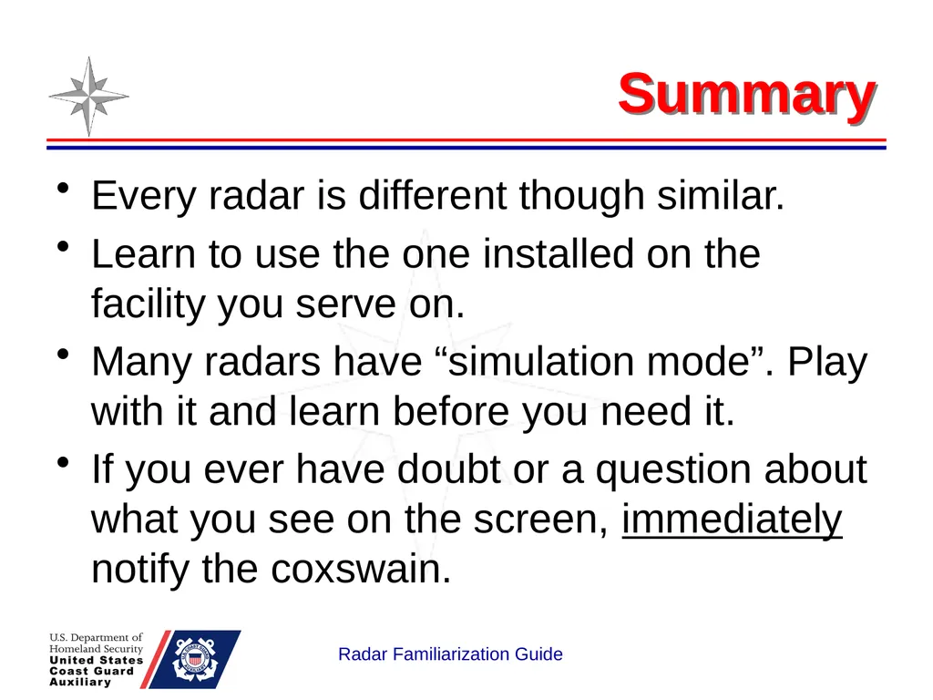 RADAR Familiarization Guide National Response - slide 45 of 47