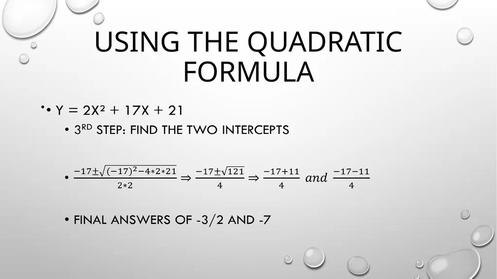 Quadratic Equations Algebra 2 Unit 3 General - slide 41 of 54