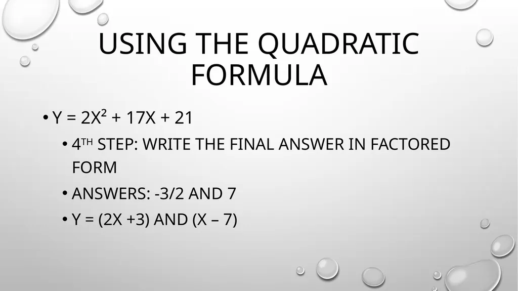 Quadratic Equations Algebra 2 Unit 3 General - slide 42 of 54