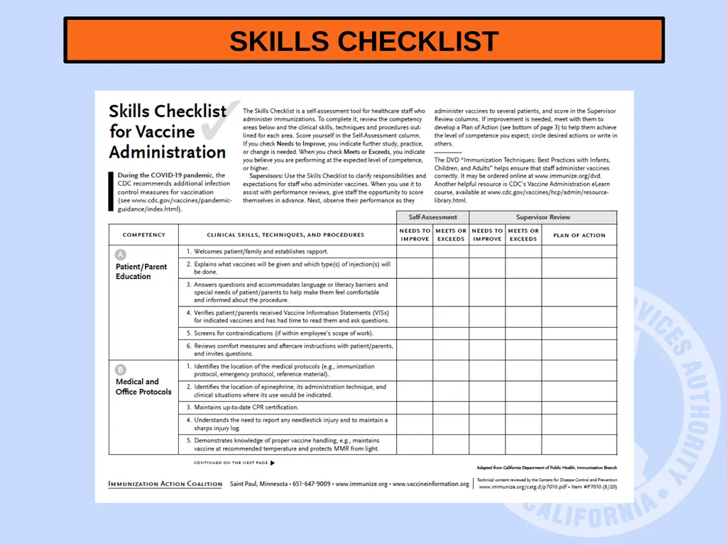 COVID-19 Immunization Skills Training for EMS - slide 43 of 48