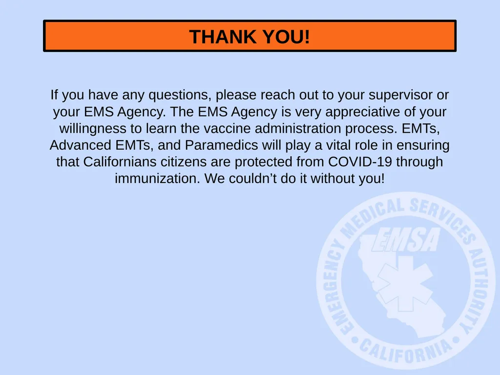 COVID-19 Immunization Skills Training for EMS - slide 48 of 48