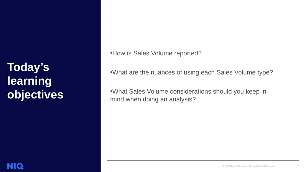 Sales Volume NIQ RMS Certification Course Session - slide 2 of 11