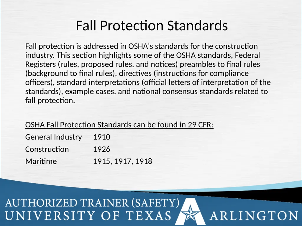 Fall Protection Safety Objectives The purpose of - slide 10 of 72