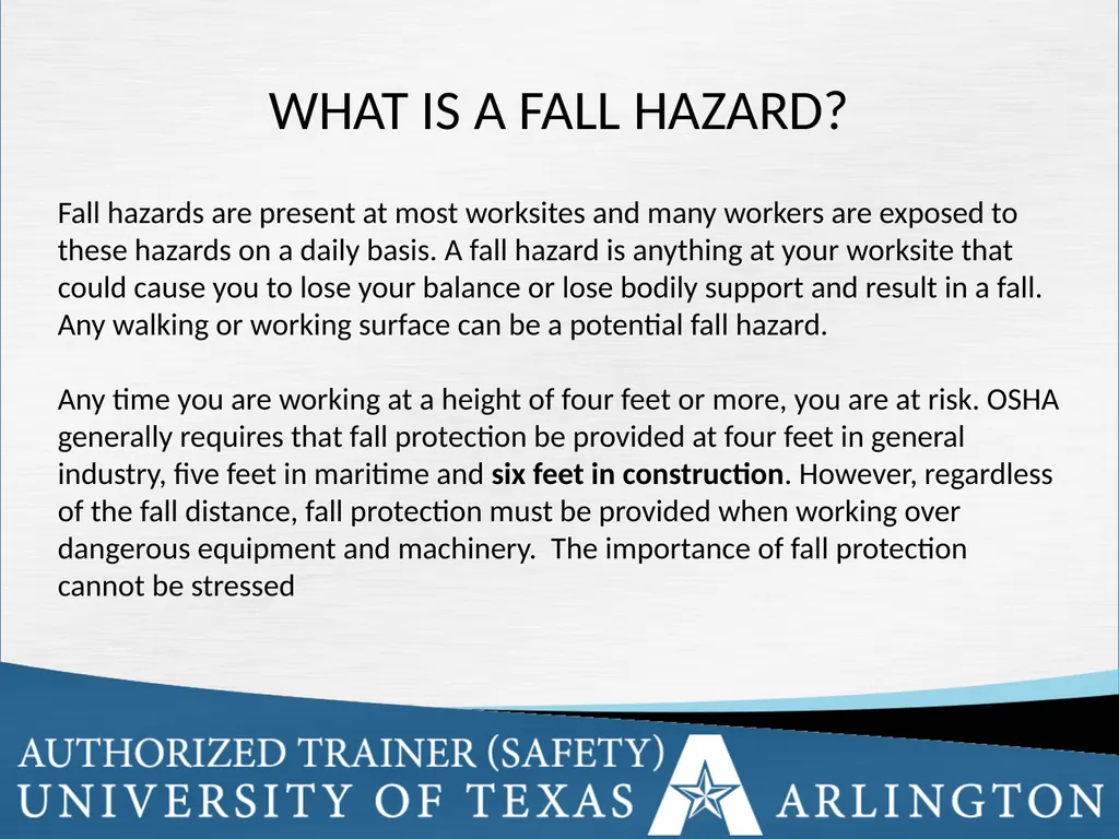 Fall Protection Safety Objectives The purpose of - slide 17 of 72