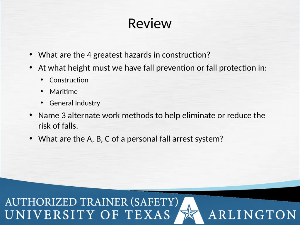 Fall Protection Safety Objectives The purpose of - slide 71 of 72
