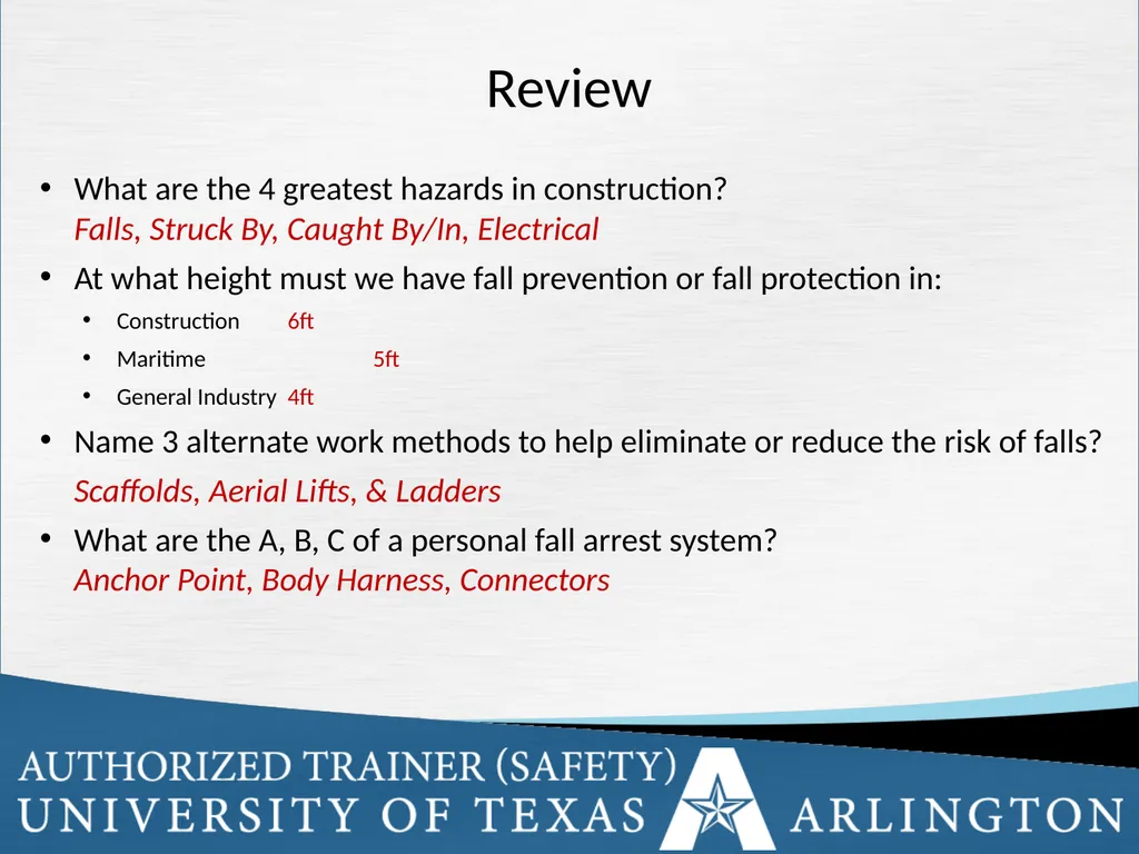 Fall Protection Safety Objectives The purpose of - slide 72 of 72