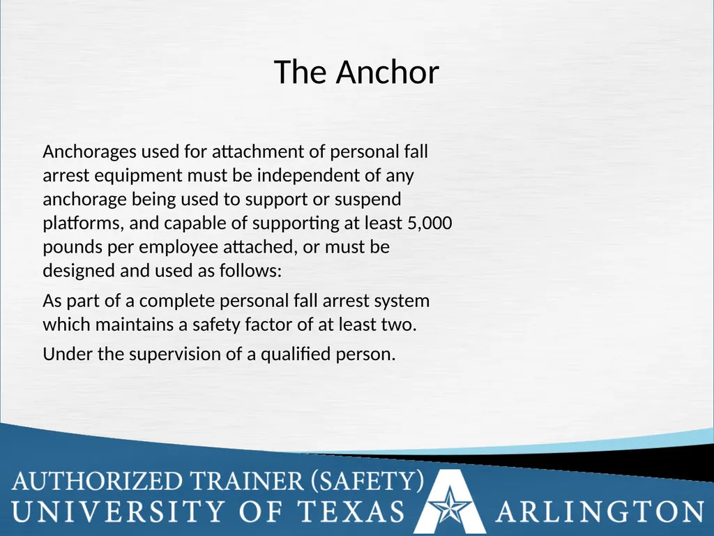 Fall Protection Safety Objectives The purpose of - slide 56 of 72