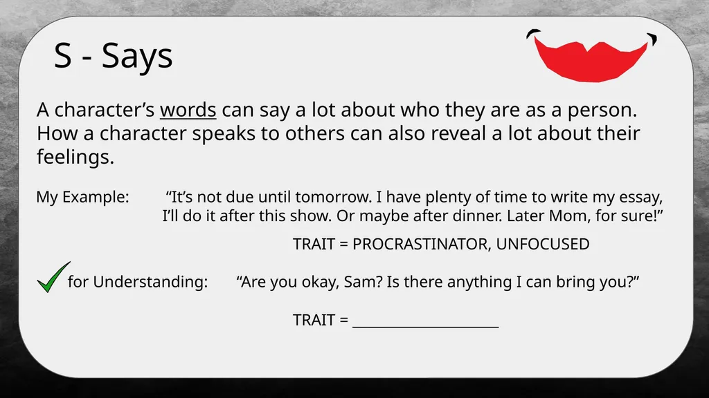 STEAL: A Strategy for Analyzing Characters What is - slide 5 of 9
