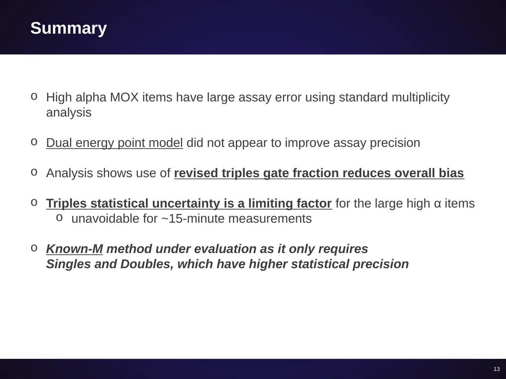 Evaluating high-alpha MOX assay improvements - slide 12 of 12