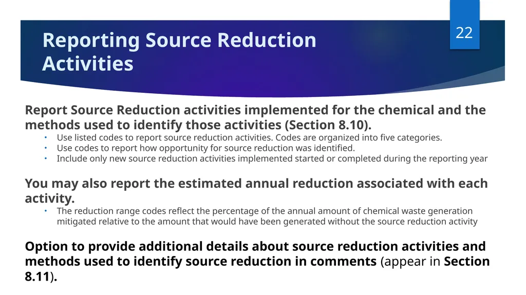 Reporting Source Reduction to the Toxics Release - slide 22 of 36