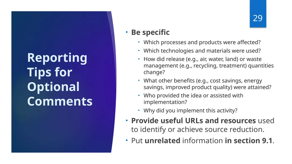 Reporting Source Reduction to the Toxics Release - slide 29 of 36