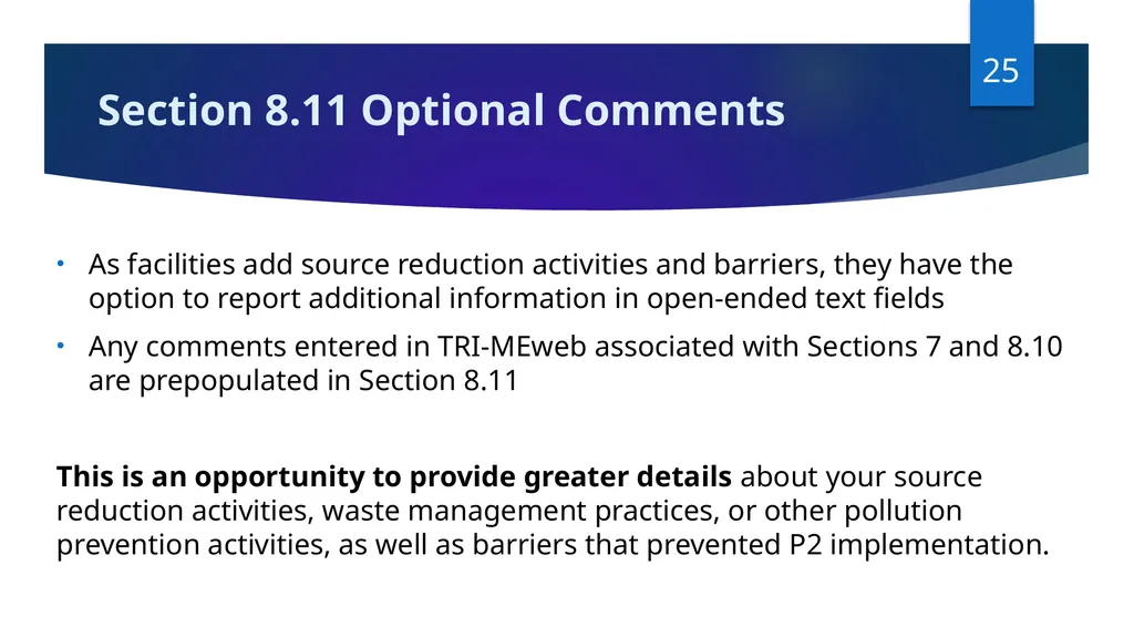Reporting Source Reduction to the Toxics Release - slide 25 of 36