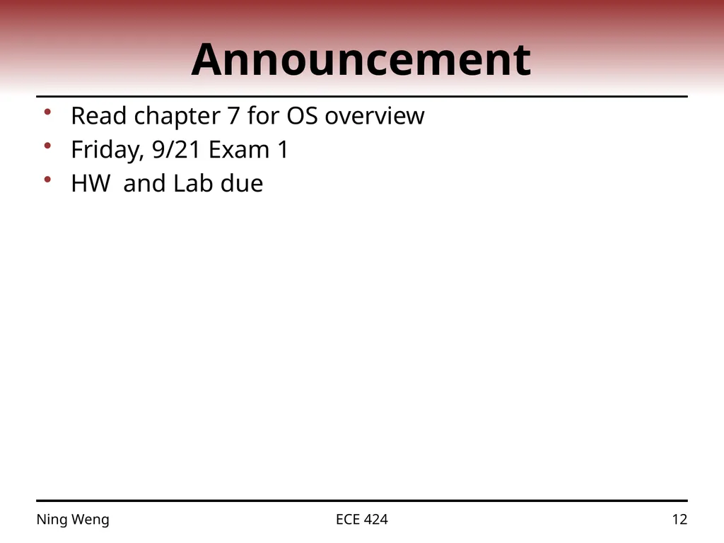 ECE 424 Embedded Systems Design Lecture 11: - slide 12 of 12