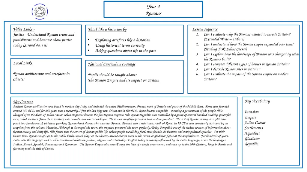 Year 4 Romans Year 4 Romans Value Links - Justice - slide 2 of 2