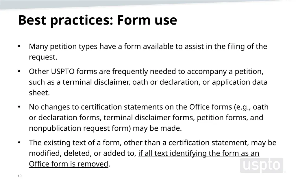 Opening USPTO logo slide USPTO Hour: Updates on - slide 19 of 35