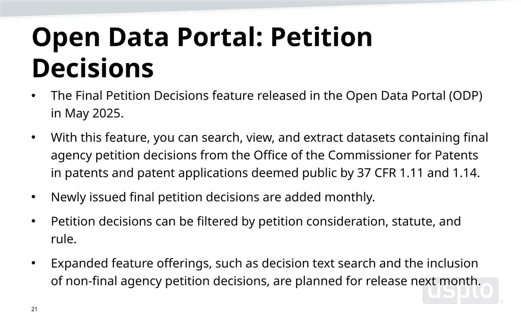 Opening USPTO logo slide USPTO Hour: Updates on - slide 21 of 35