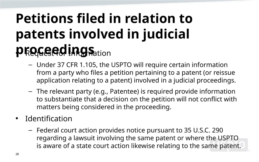 Opening USPTO logo slide USPTO Hour: Updates on - slide 28 of 35
