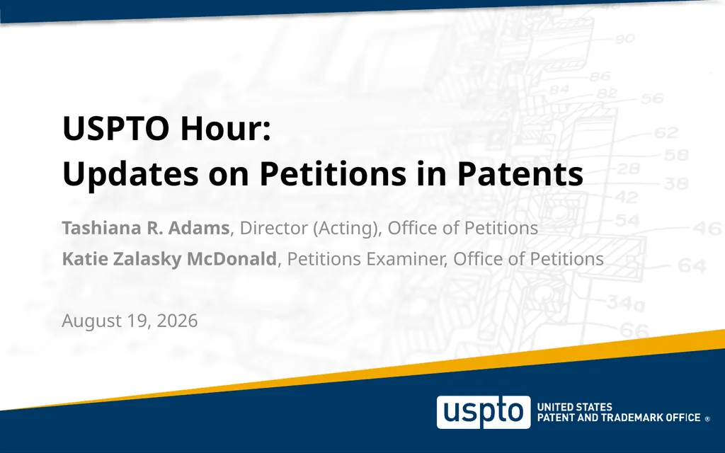 Opening USPTO logo slide USPTO Hour: Updates on - slide 2 of 35