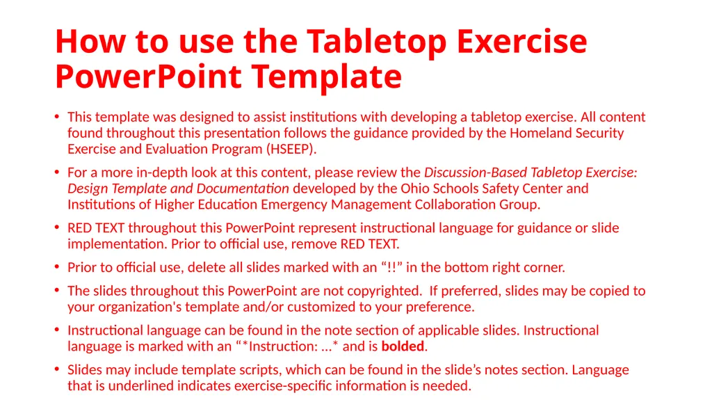 How to use the Tabletop Exercise PowerPoint - slide 1 of 51