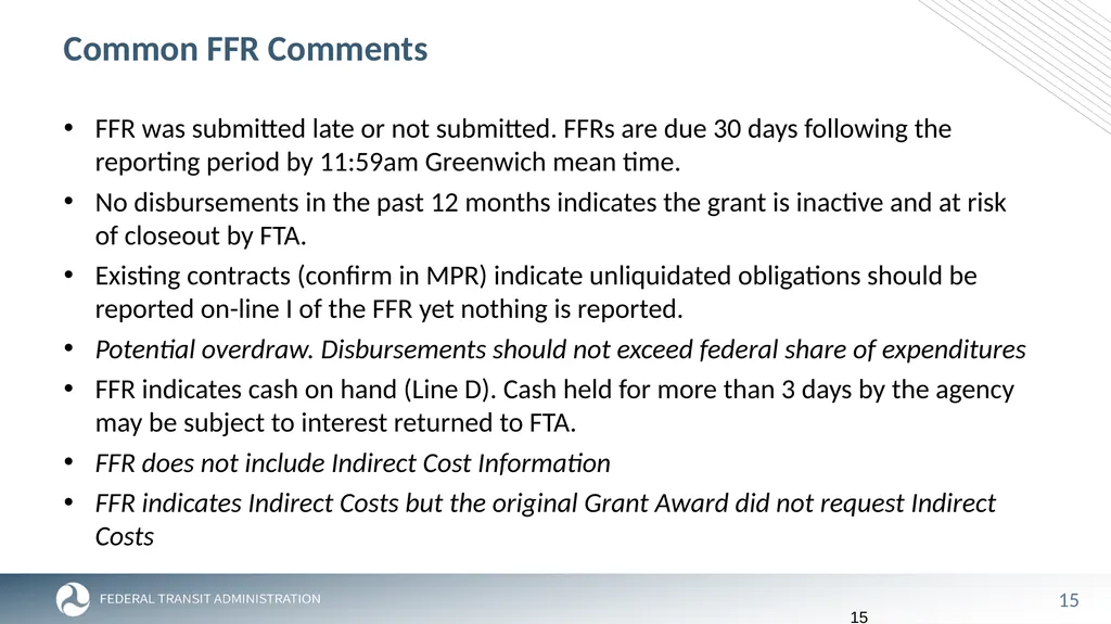FTA Post Award Activities November 1, 2023 - slide 15 of 46