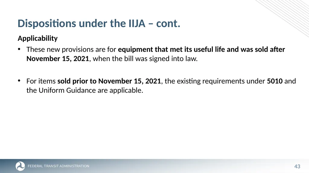 FTA Post Award Activities November 1, 2023 - slide 43 of 46