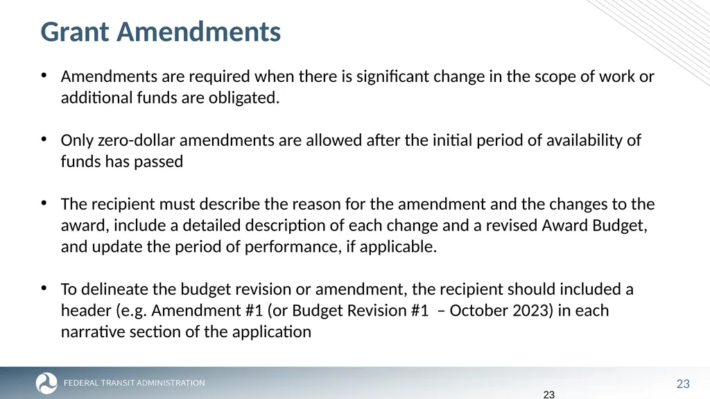 FTA Post Award Activities November 1, 2023 - slide 23 of 46
