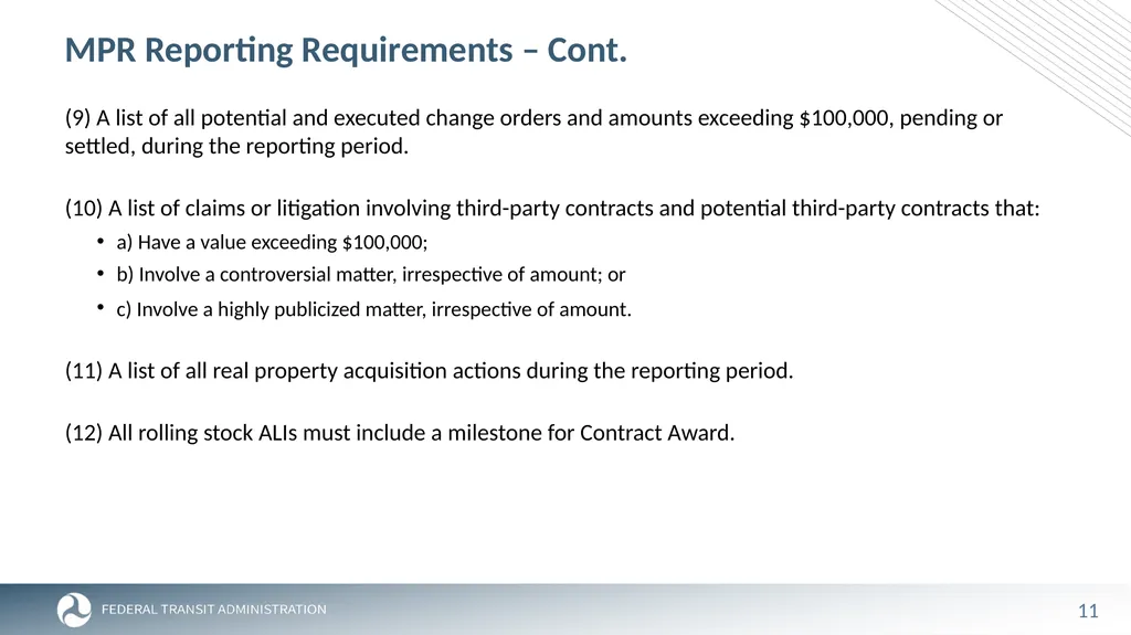 FTA Post Award Activities November 1, 2023 - slide 11 of 46