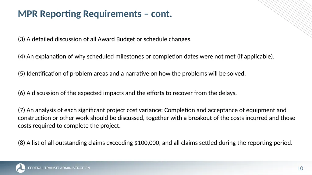 FTA Post Award Activities November 1, 2023 - slide 10 of 46