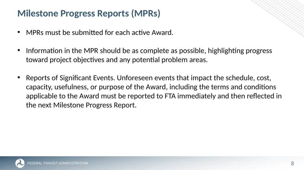 FTA Post Award Activities November 1, 2023 - slide 8 of 46