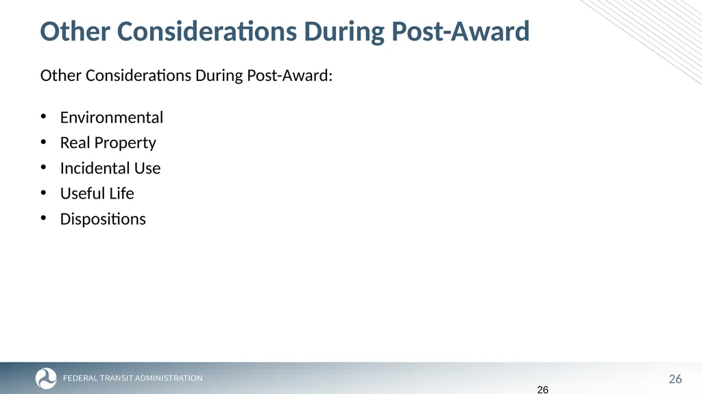 FTA Post Award Activities November 1, 2023 - slide 26 of 46