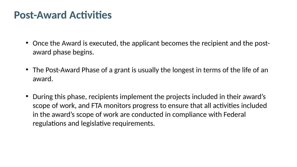 FTA Post Award Activities November 1, 2023 - slide 3 of 46