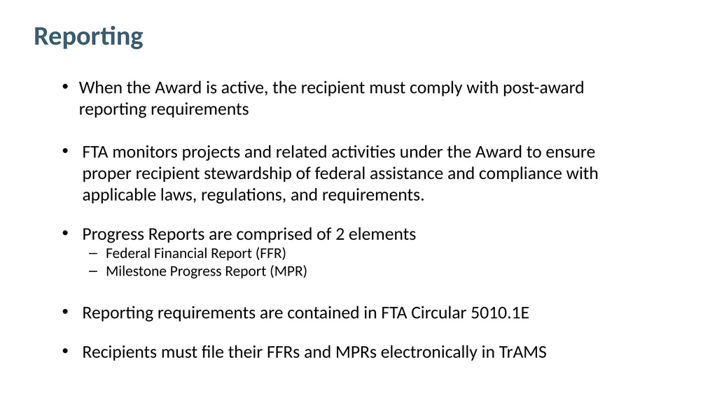 FTA Post Award Activities November 1, 2023 - slide 5 of 46